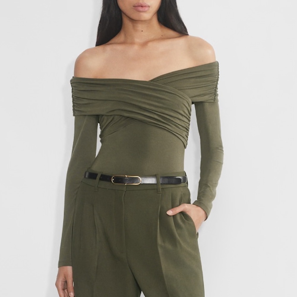 Aritzia Olive Off-Shoulder Top